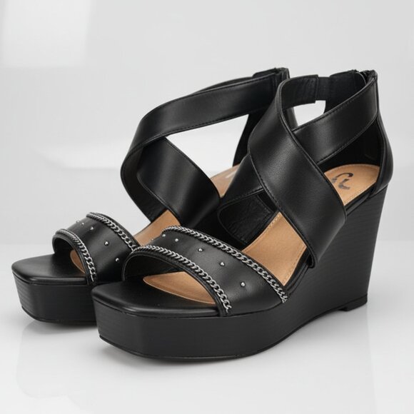 Size 8.5 Black Studded Wedge Heels Alt Whichy Party Sexy Datenight - Picture 1 of 7